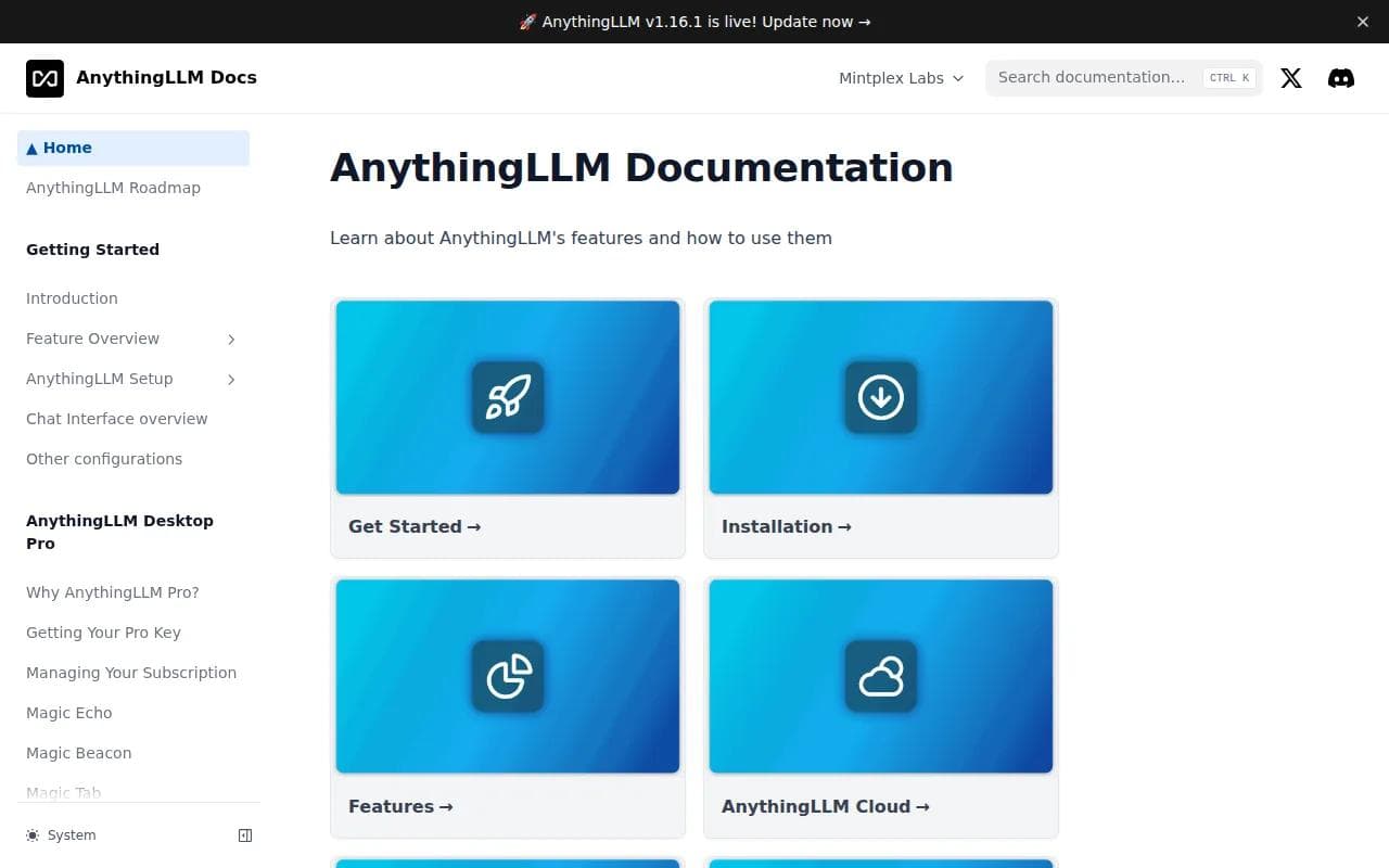 Screenshot of the AnythingLLM website