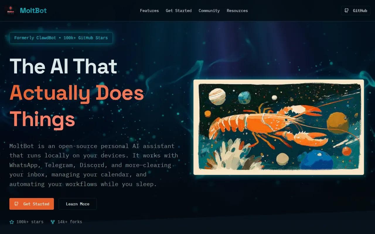 Screenshot of the Moltbot website