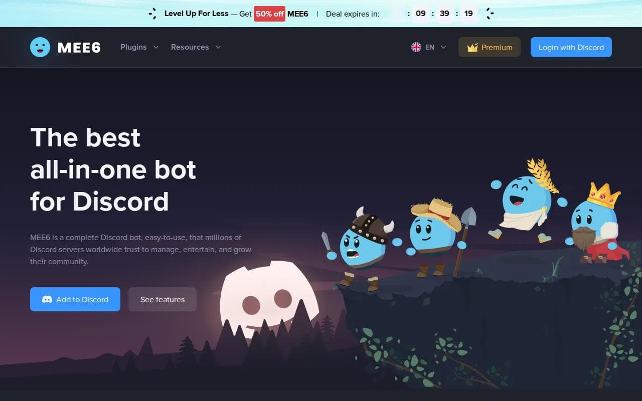 Screenshot of the MEE6 website