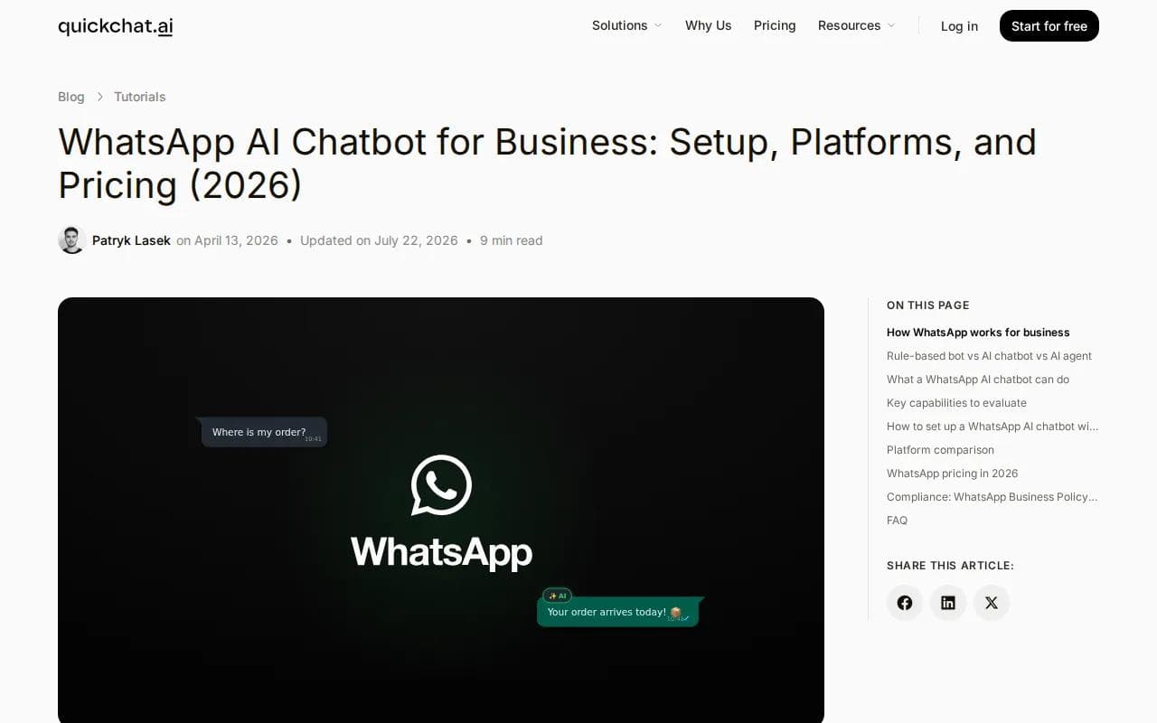 Screenshot of the Quickchat AI website
