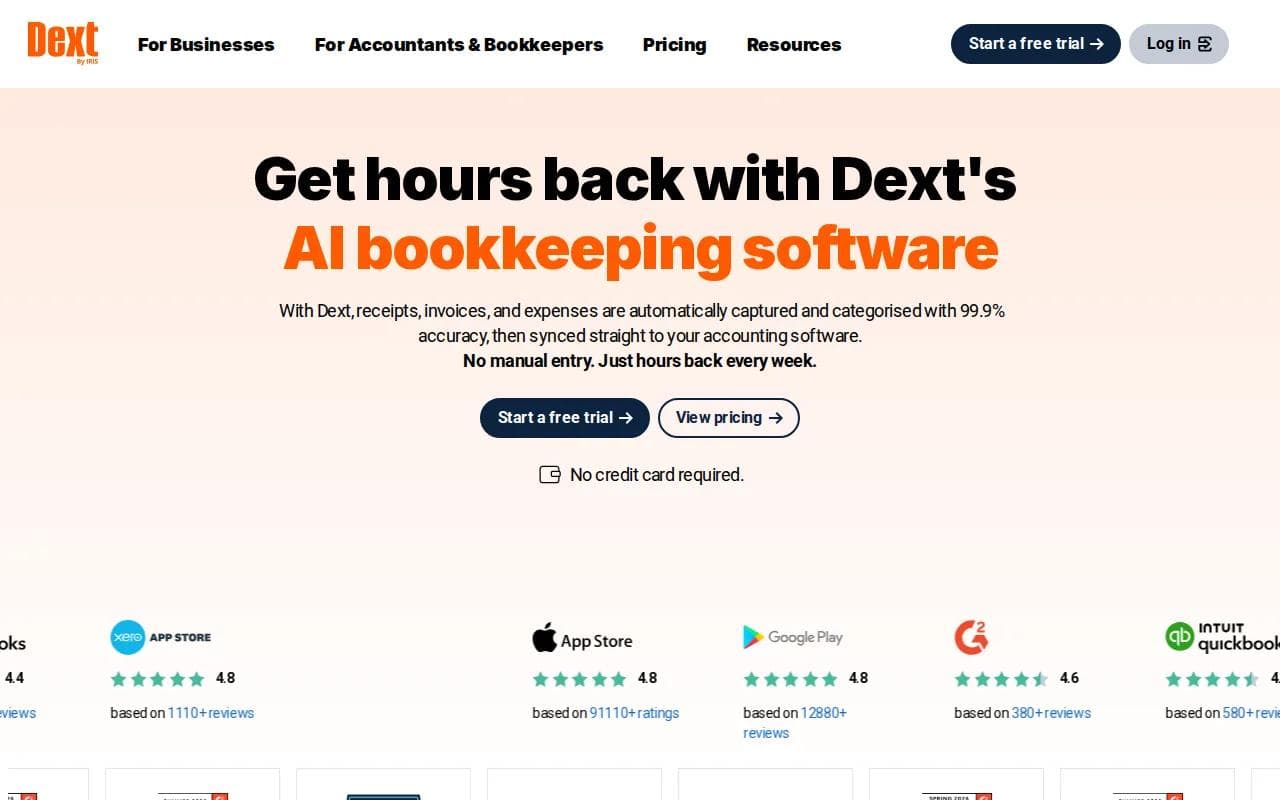 Screenshot of the Dext website