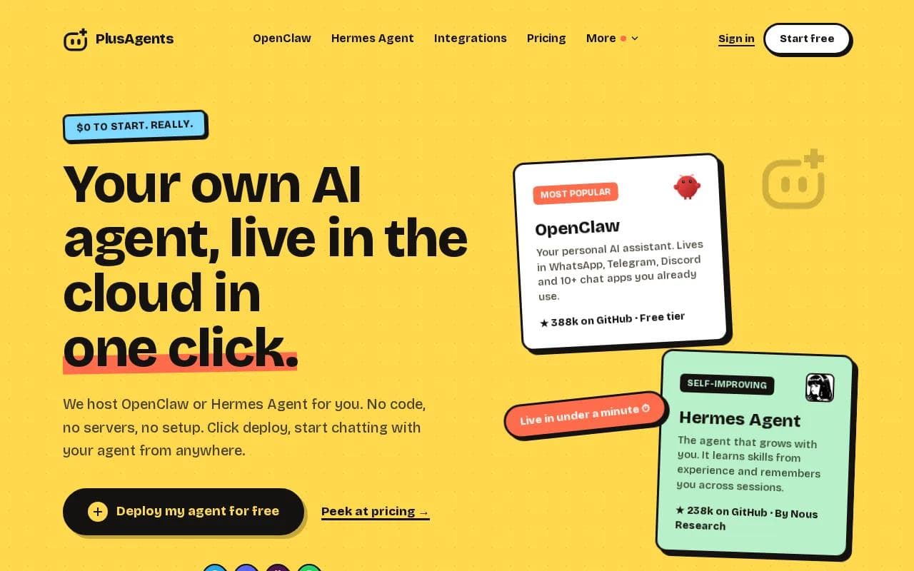 Screenshot of the PlusAgents website