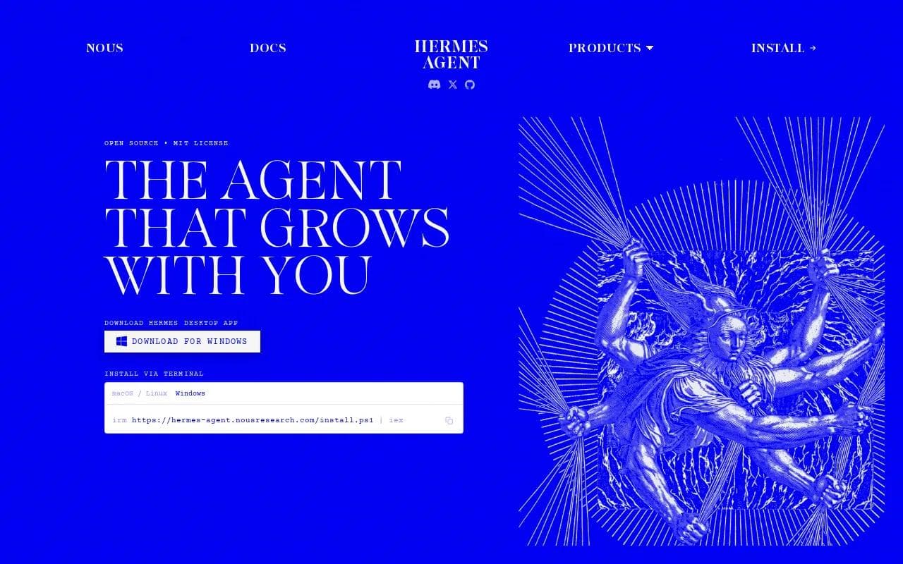Screenshot of the Hermes Agent website