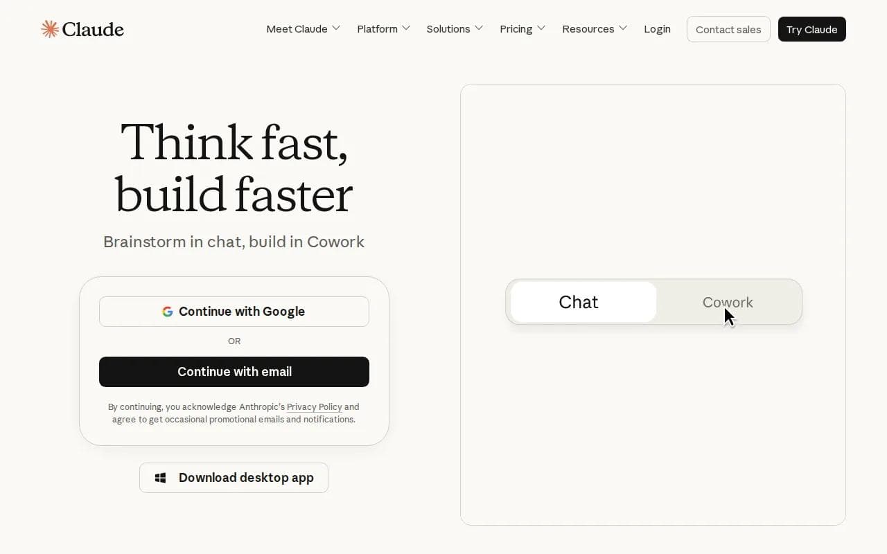 Screenshot of the Claude AI website