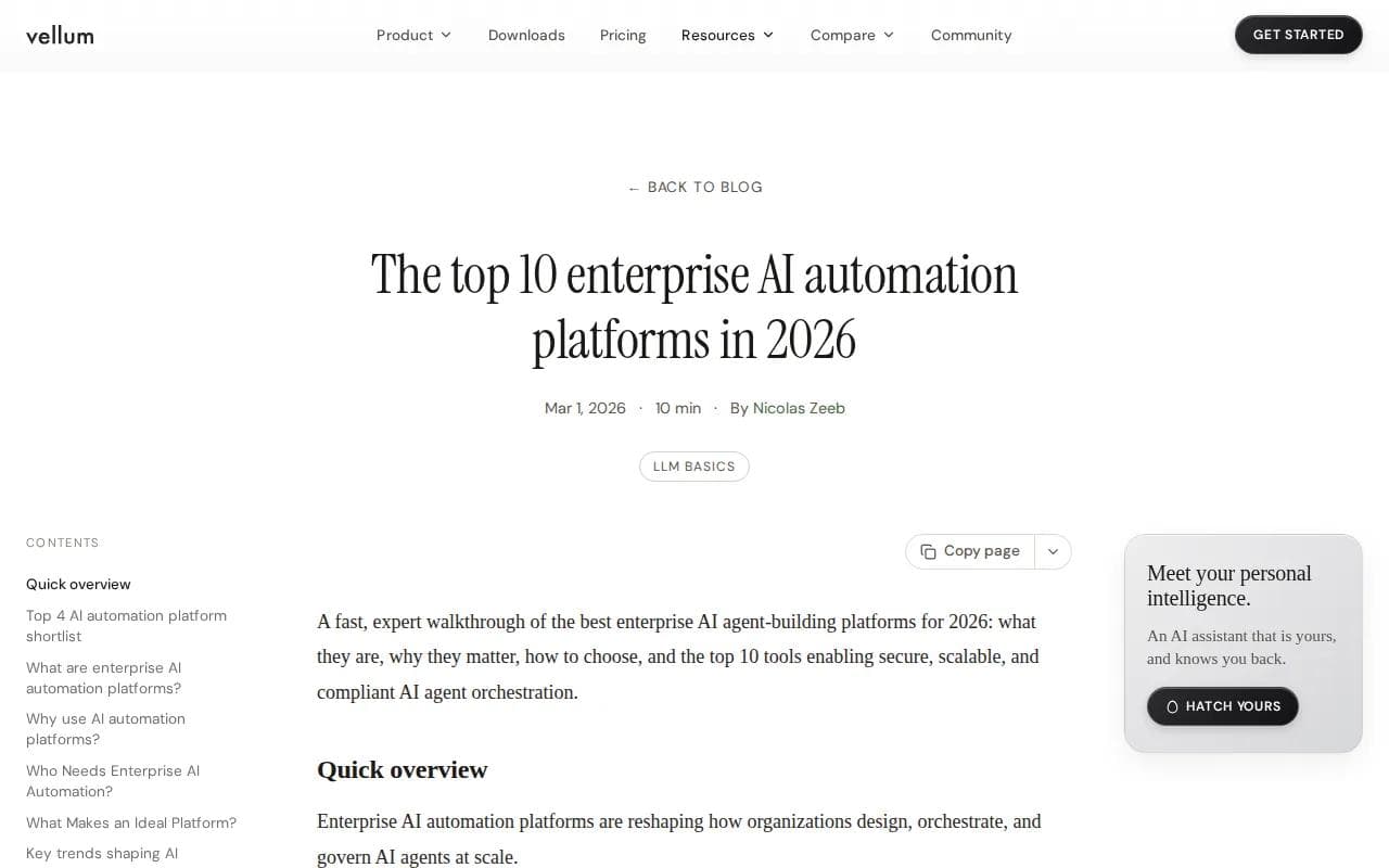 Screenshot of the Vellum website