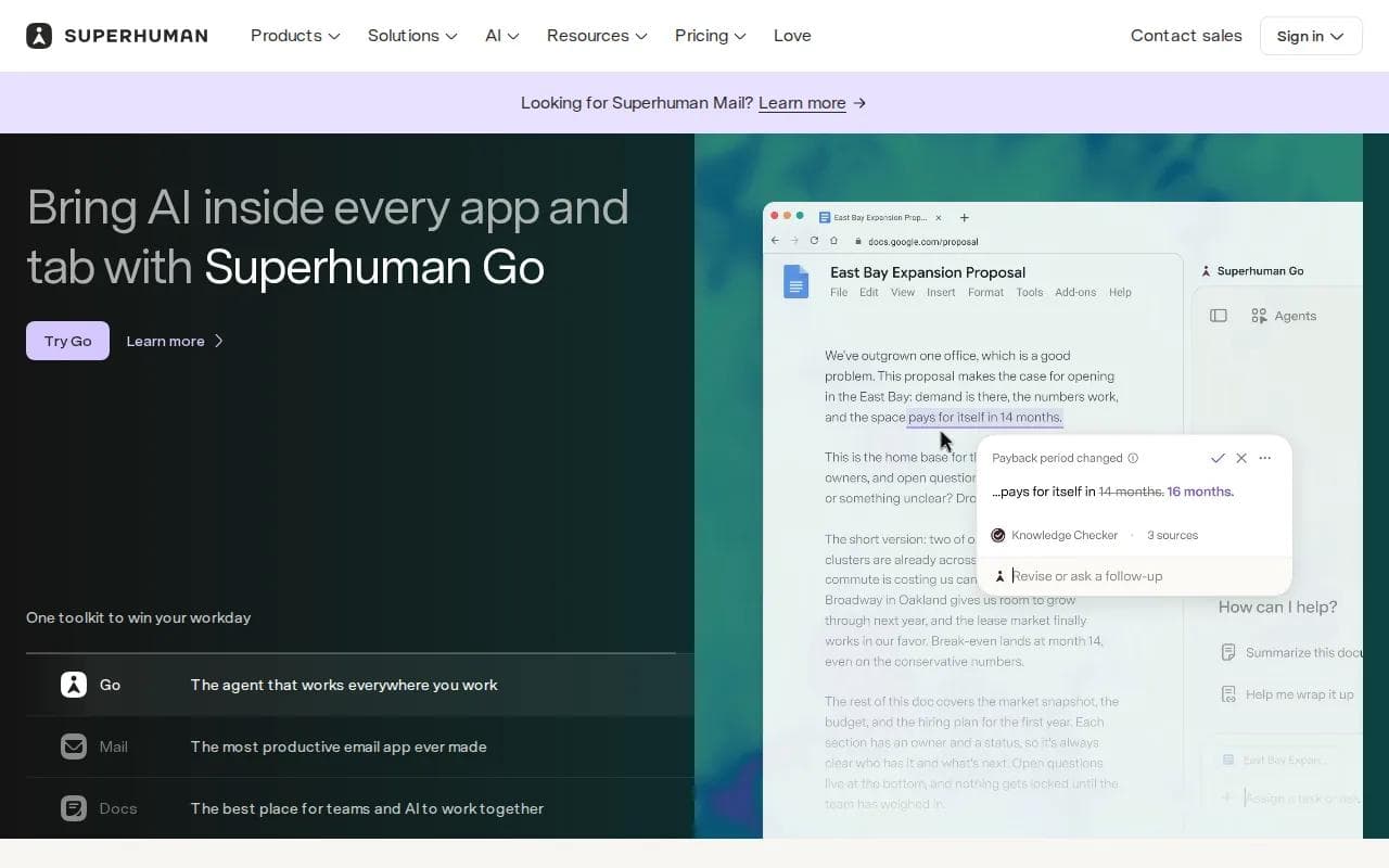 Screenshot of the Superhuman website
