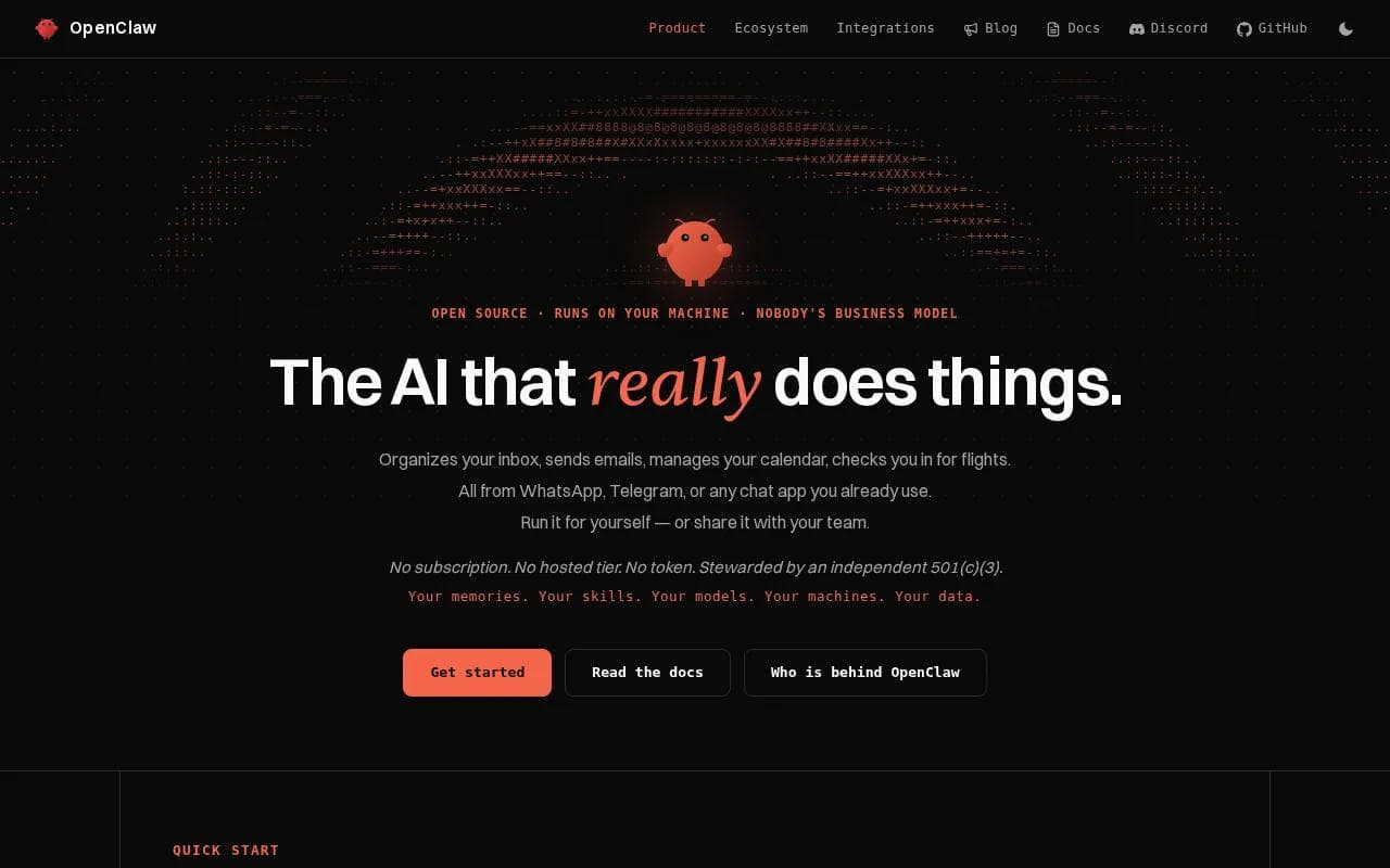 Screenshot of the OpenClaw website