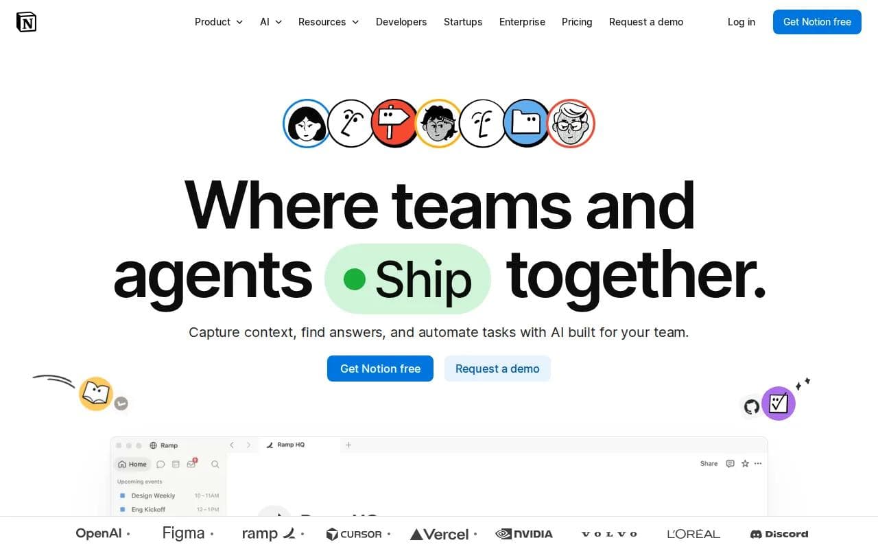 Screenshot of the Notion AI website