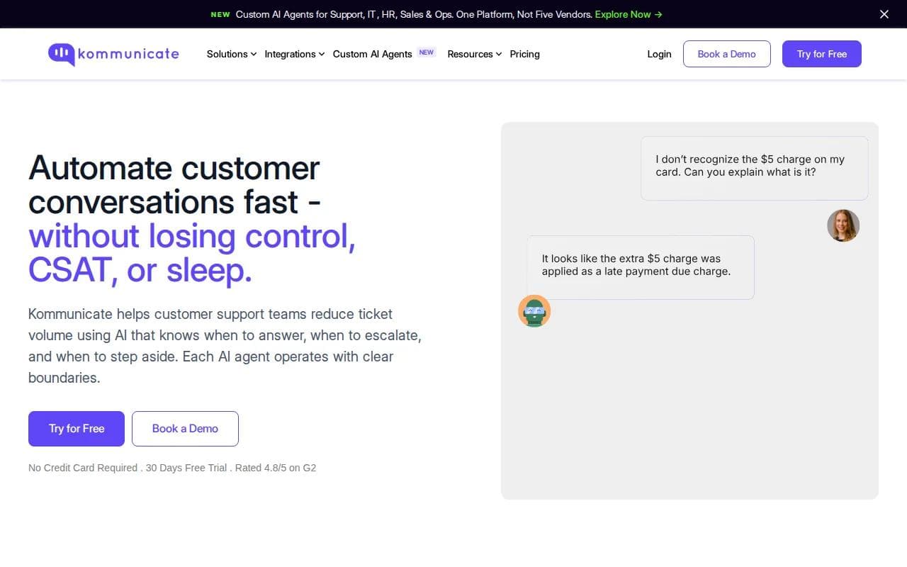 Screenshot of the Kommunicate website