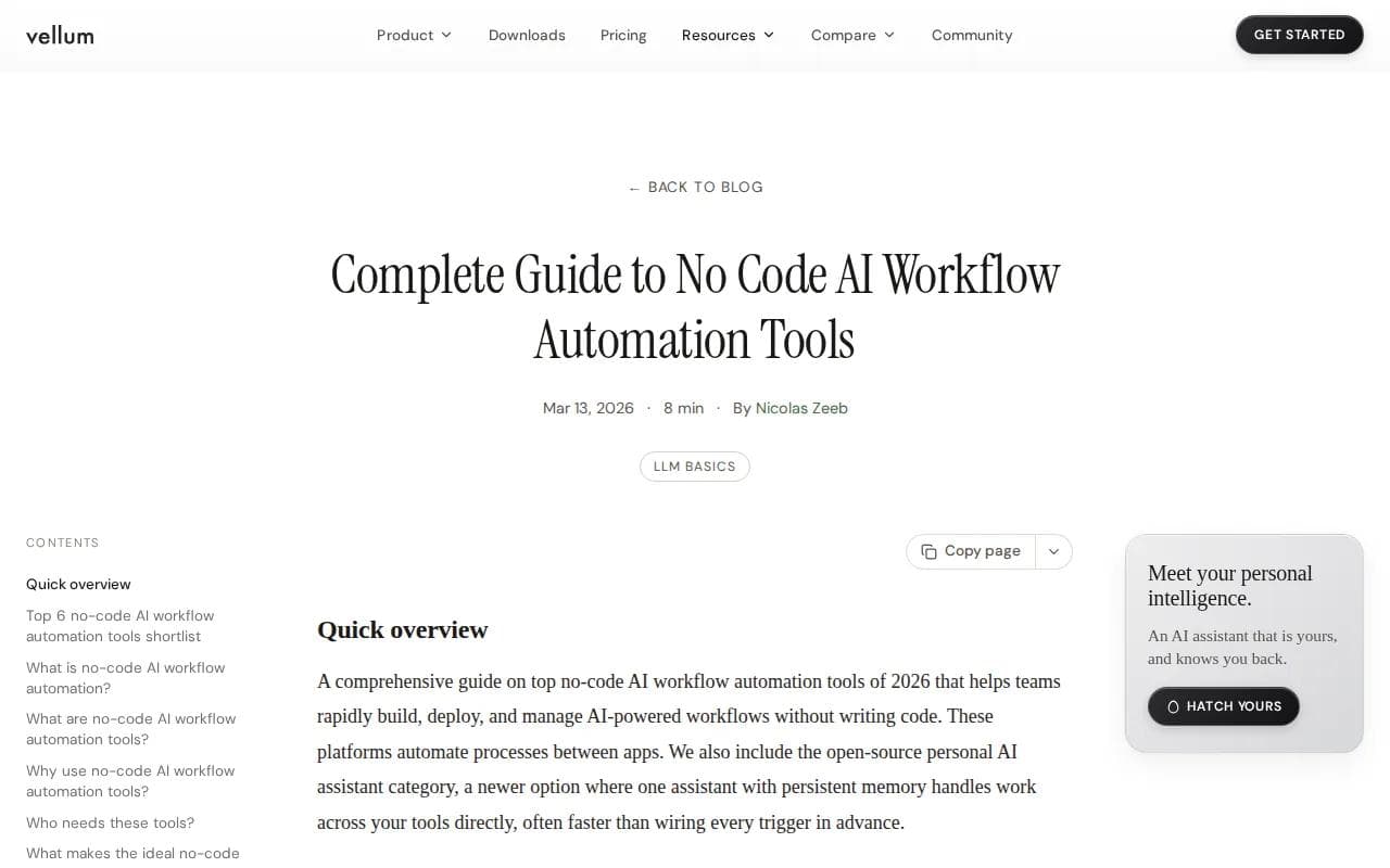 Screenshot of the Vellum website