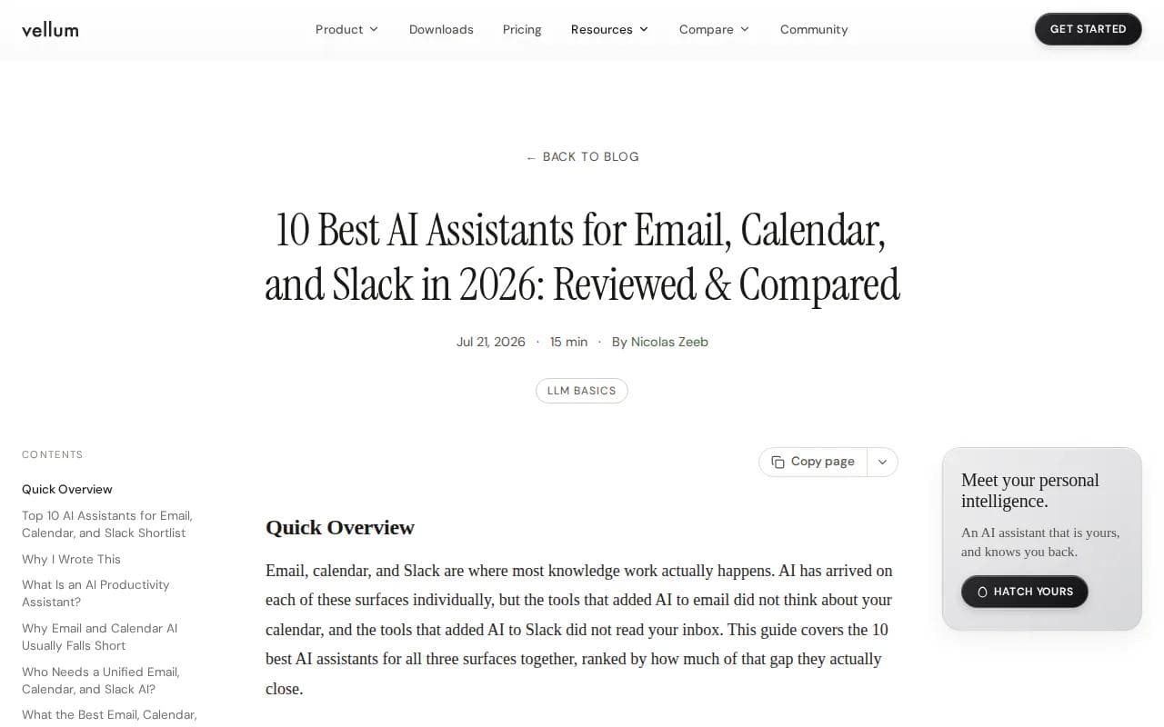 Screenshot of the Vellum website