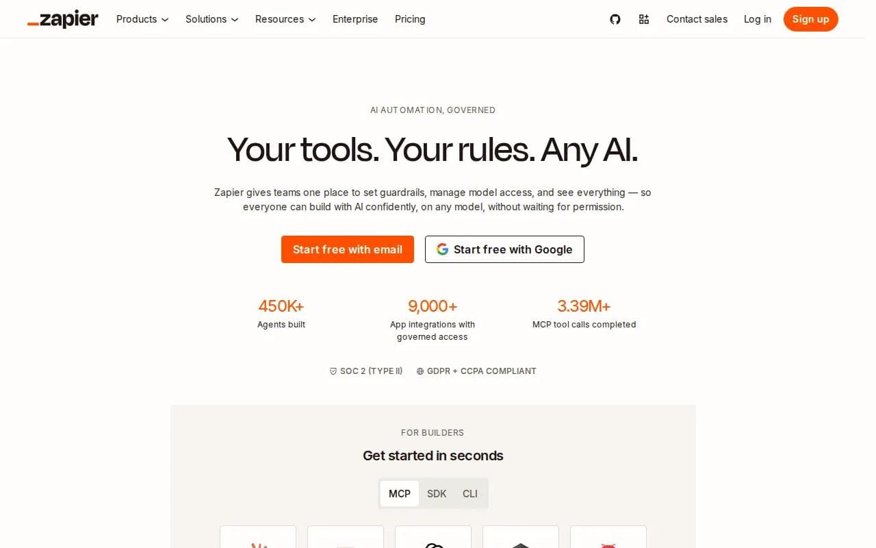 Screenshot of the Zapier website