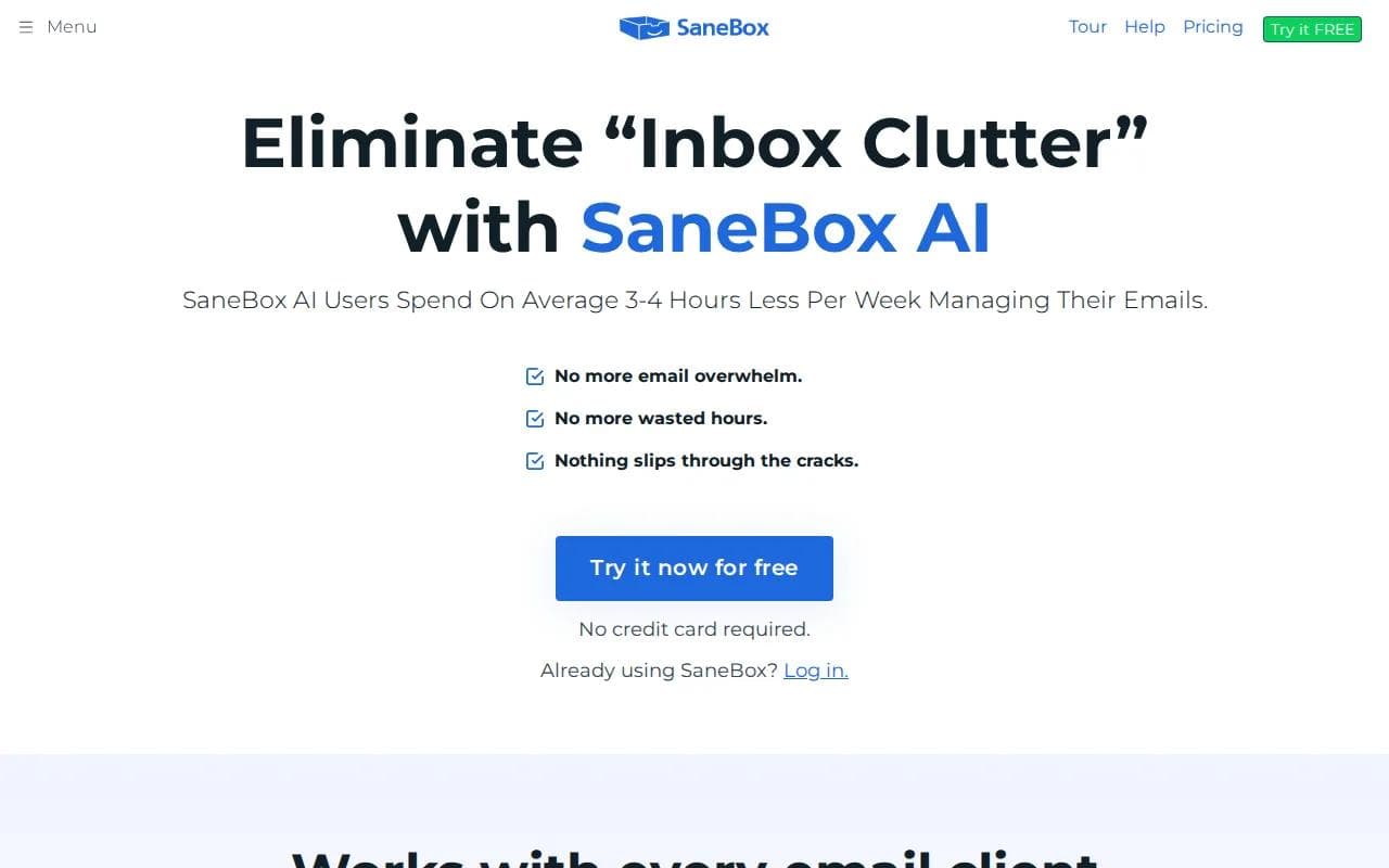 Screenshot of the SaneBox website