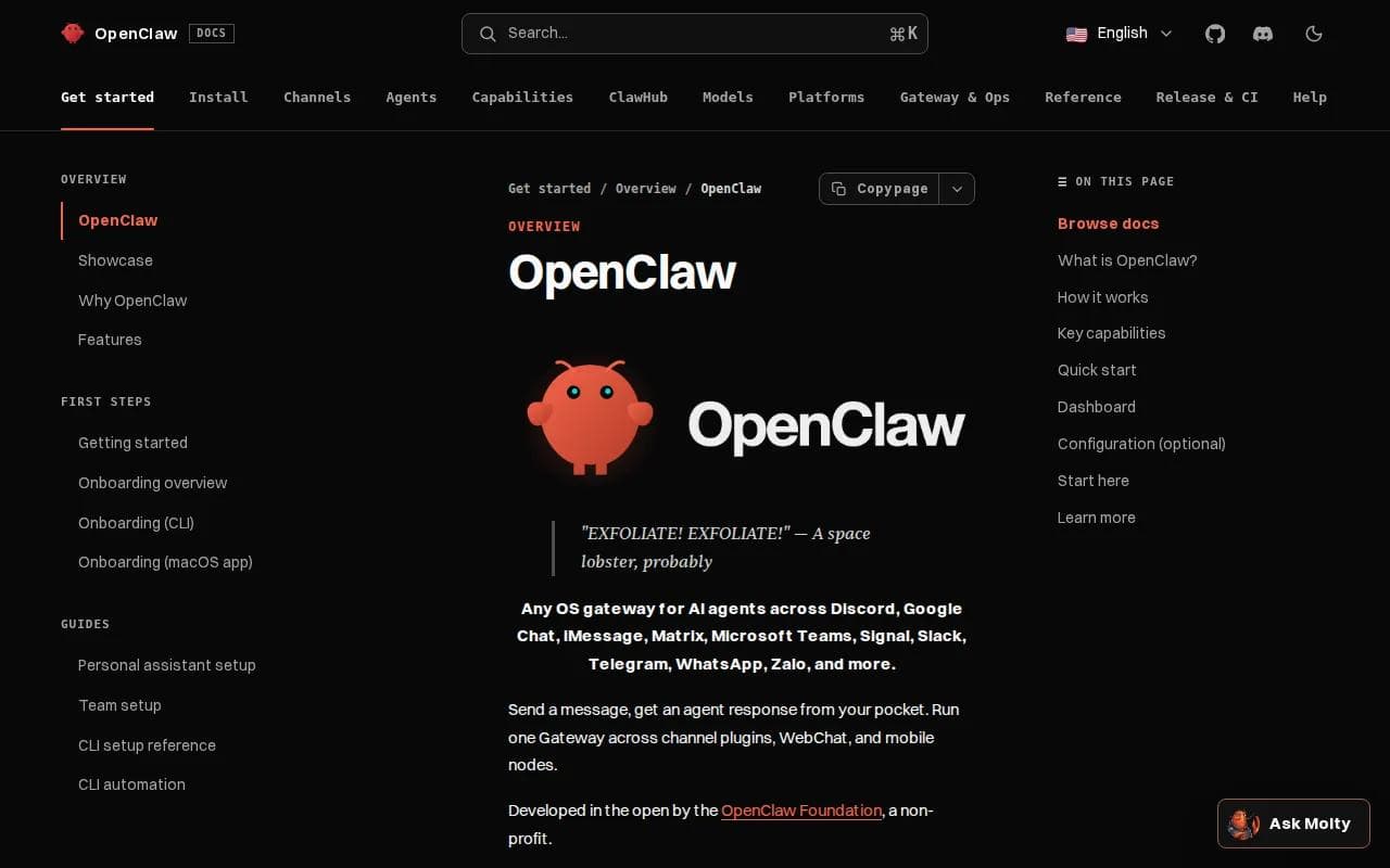 Screenshot of the OpenClaw website