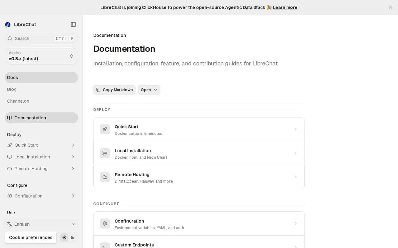 Screenshot of the LibreChat website