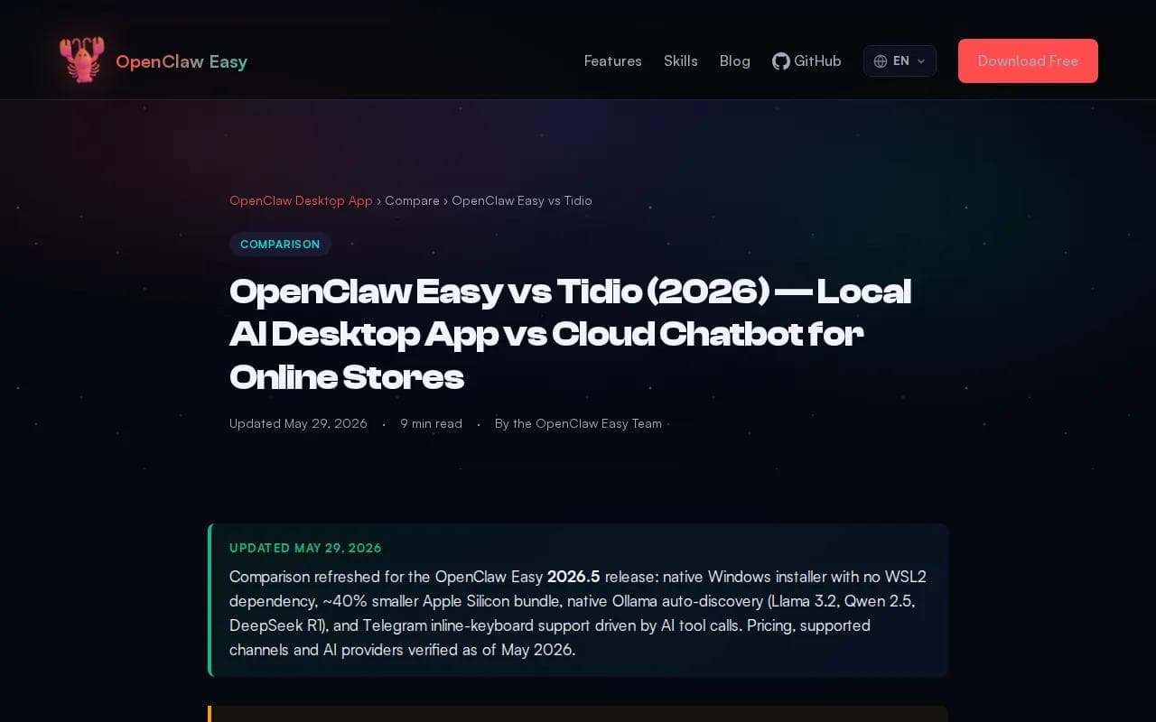 Screenshot of the OpenClaw Easy website