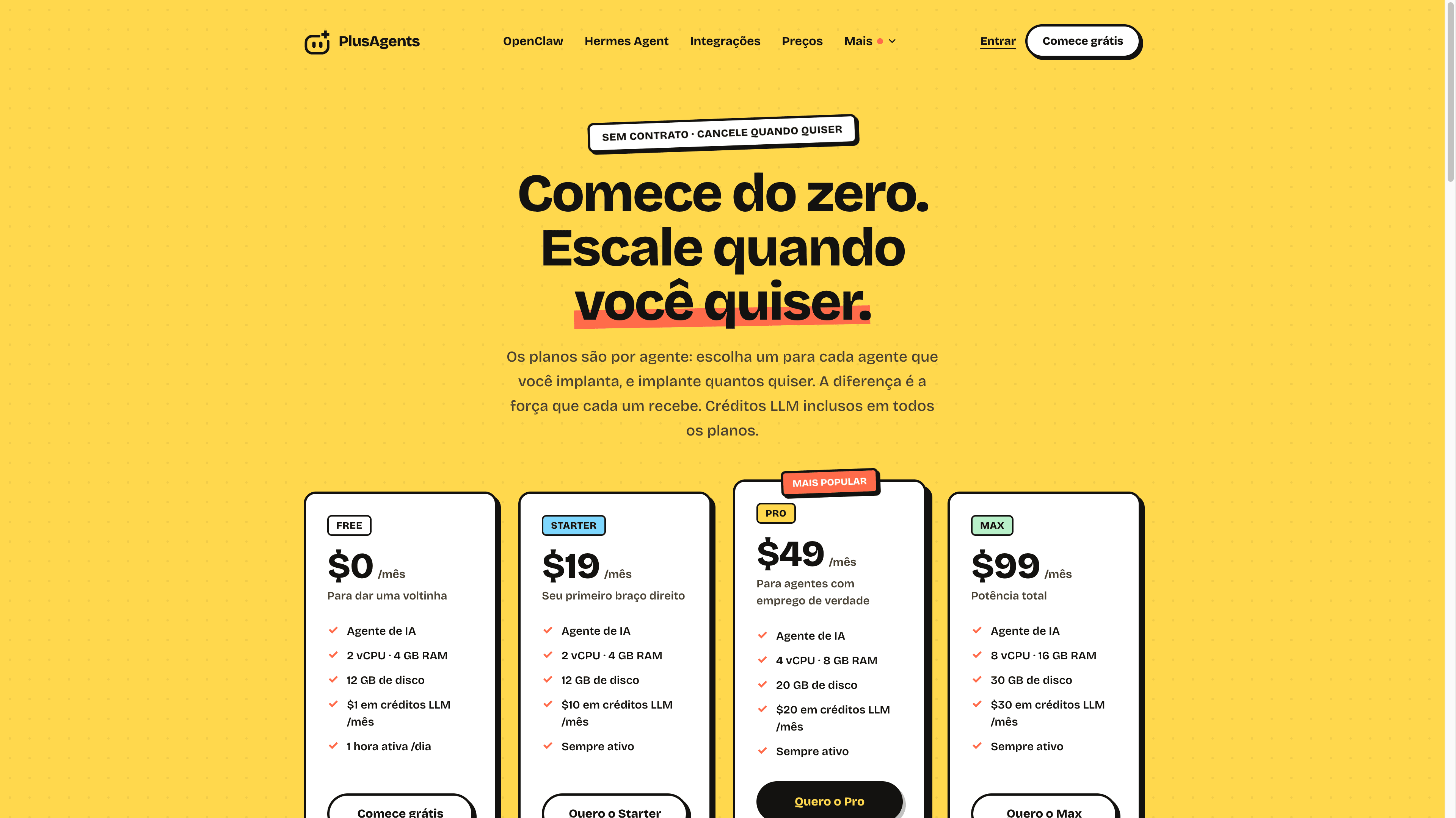 Planos de preços da PlusAgents a partir de $0 por mês