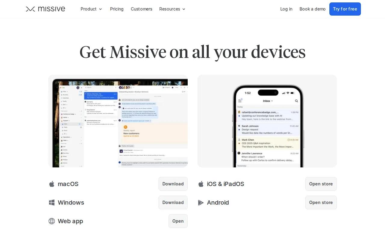 Screenshot of the Missive website