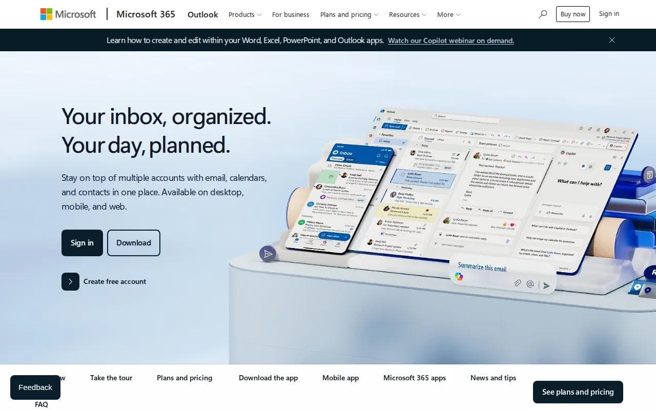 Screenshot of the Outlook website