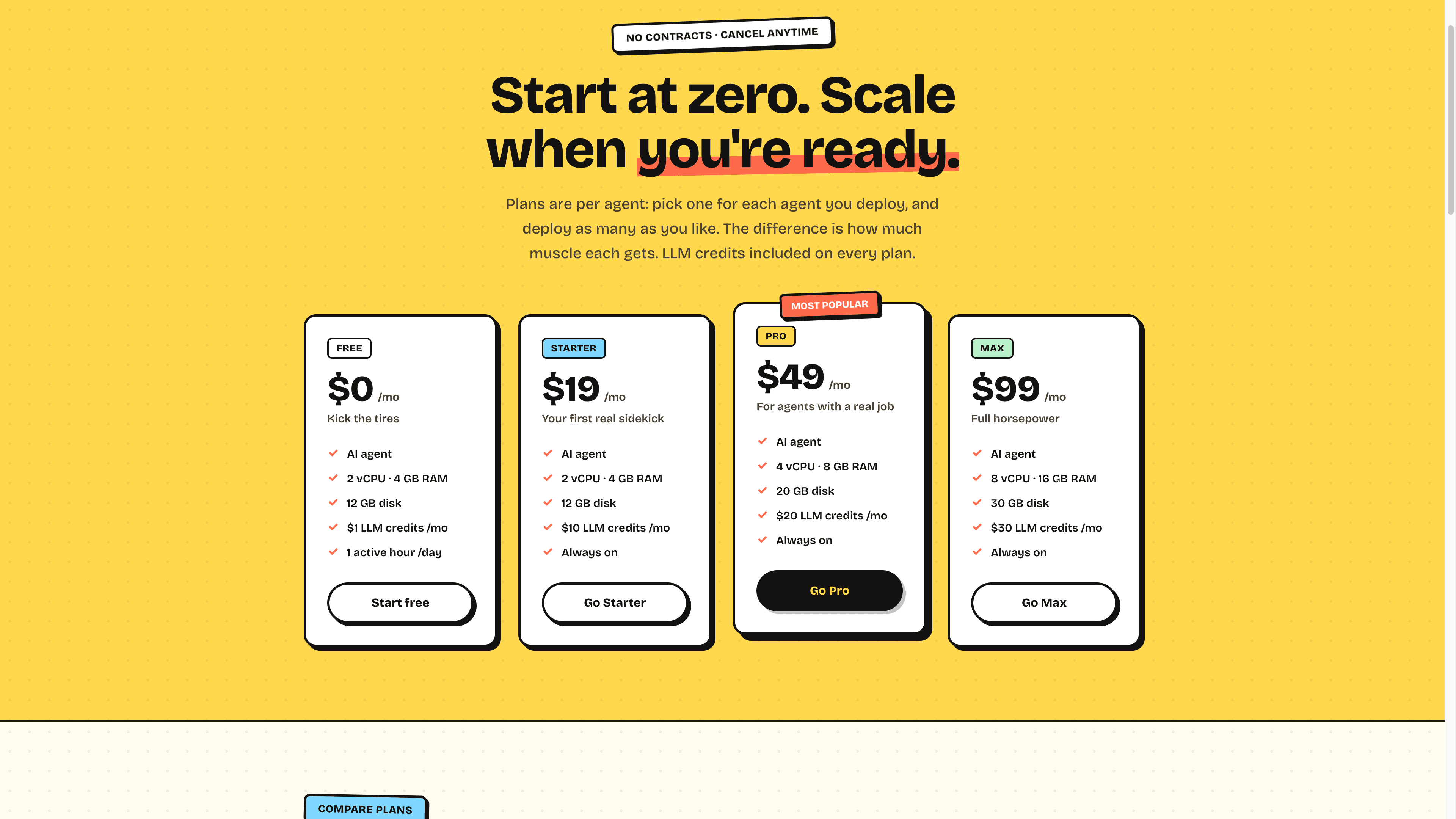PlusAgents pricing plans starting at $0 per month