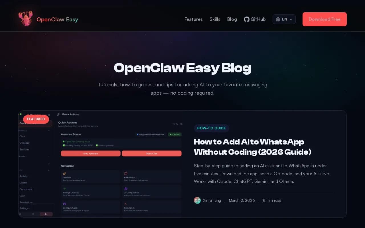 Screenshot of the OpenClaw Easy website