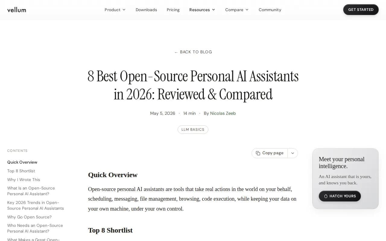 Screenshot of the Vellum website