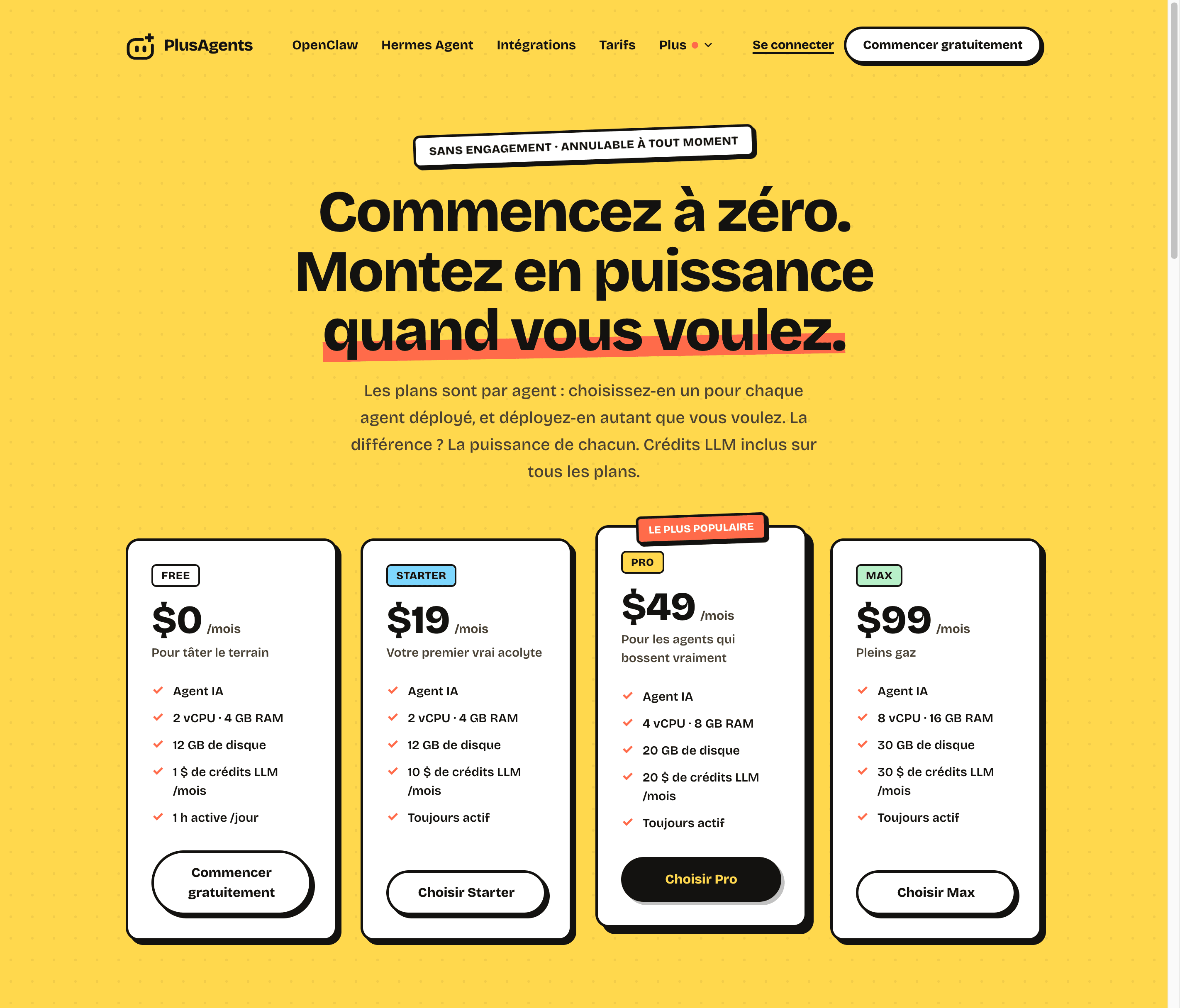 Les plans tarifaires PlusAgents à partir de 0 $ par mois