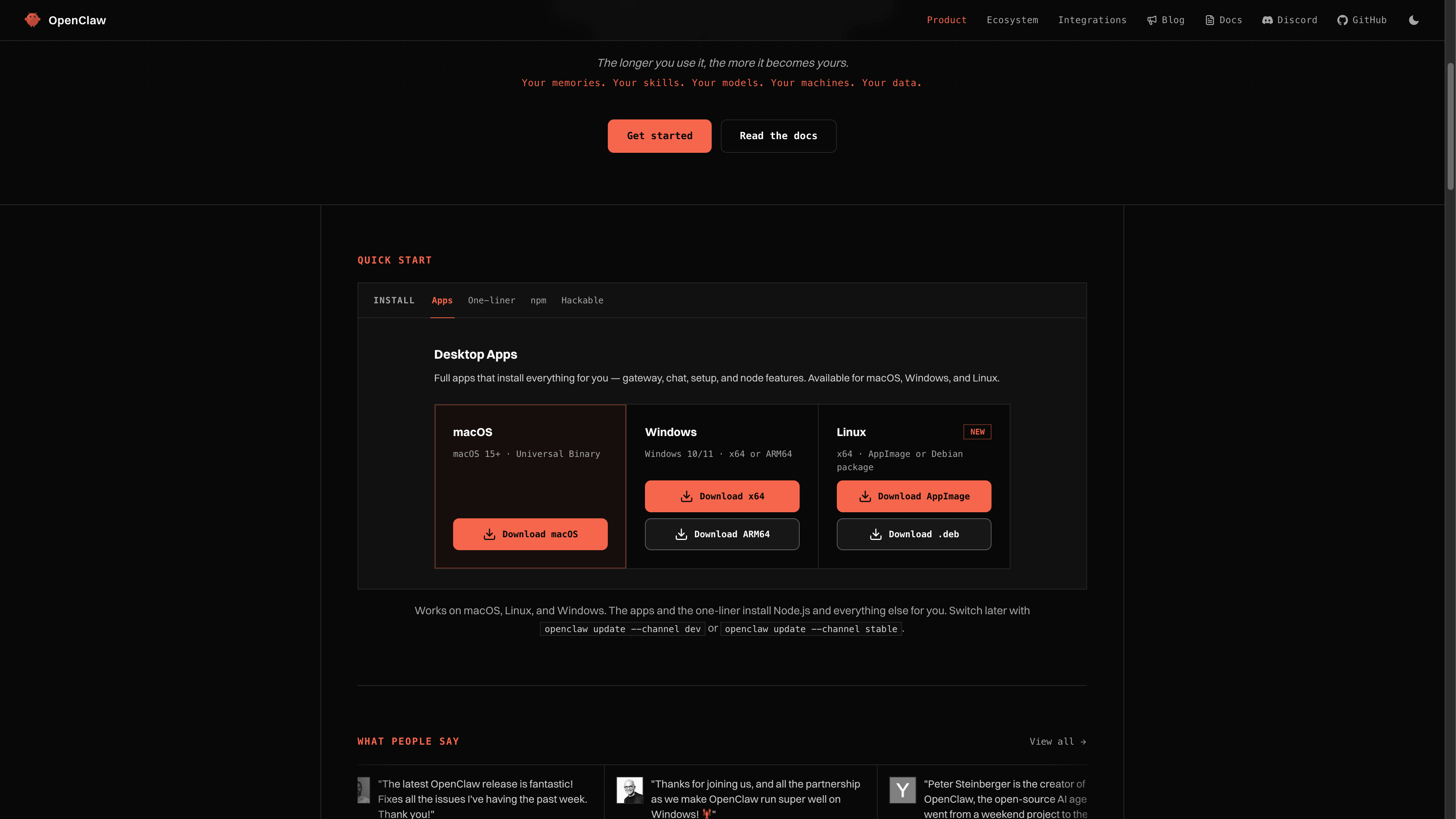 OpenClaw desktop app downloads for macOS, Windows and Linux