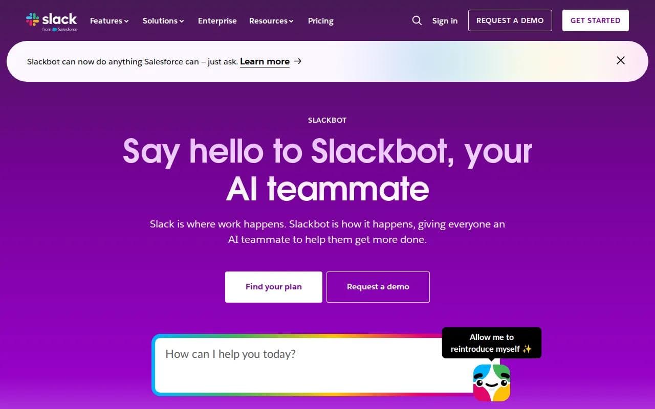 Screenshot of the Slackbot website